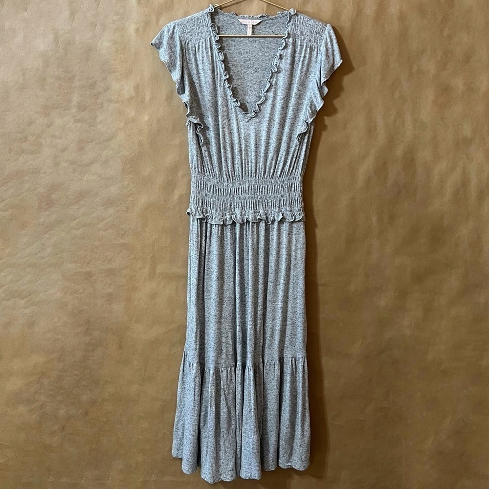 Rebecca Taylor | V-Neck Jersey Midi Dress Ruffle Smocked Tiered Dress Size M